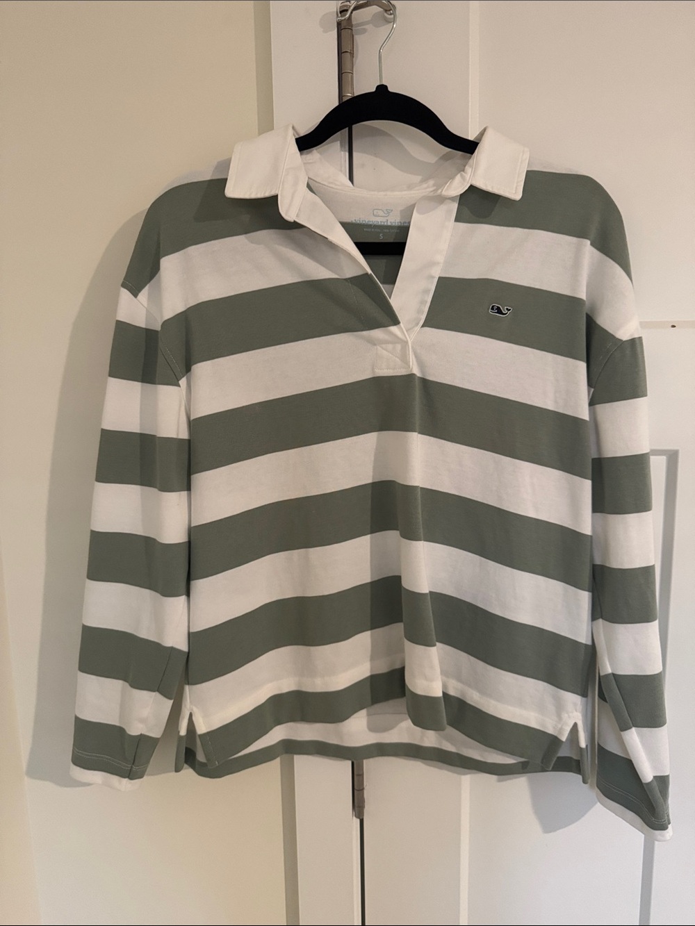 Vineyard Vines Wide Stripe Rugby Polo — White & Sage Green